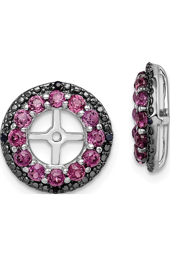 Sterling Silver Rhodium Rhodolite Garnet & Black Sapphire Earring Jacket