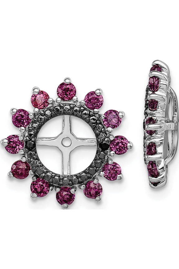 Sterling Silver Rhodium Rhodolite Garnet & Black Sapphire Earring Jacket