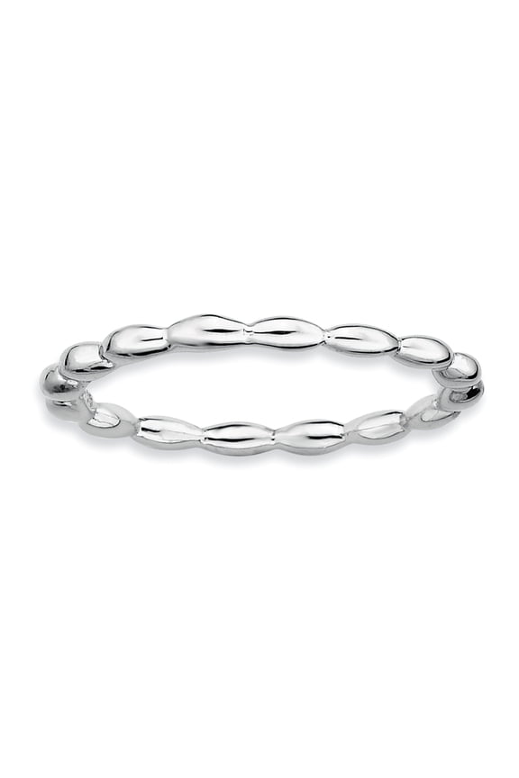 Sterling Silver Rhodium Rice Bead Ring