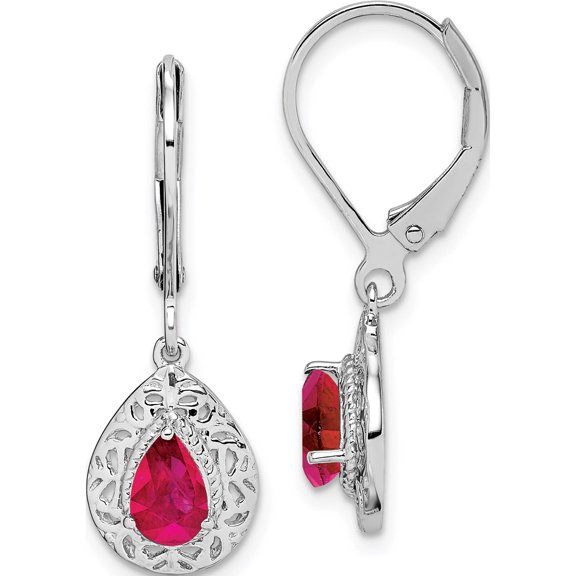 Jewelry by Sweet Pea Sterling Silver Rhodium Ruby Teardrop Lever Back Earrings