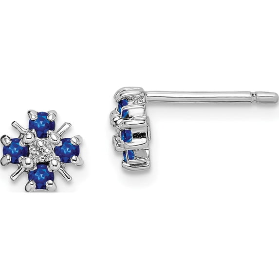 Sterling Silver Rhodium Sapphire & Diamond Post Earrings (7 X 6) Made In India qdx319