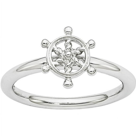 Sterling Silver Rhodium Ship's Wheel Ring