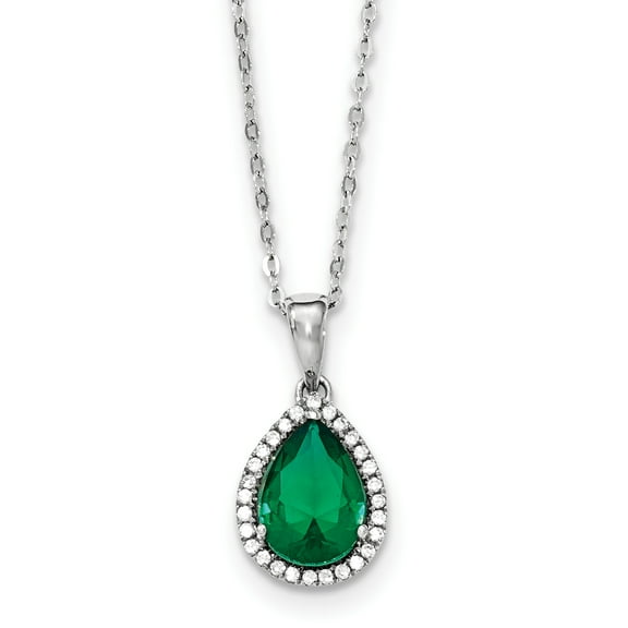Sterling Silver Rhodium Simulated Emerald & CZ Necklace QG4069MAY