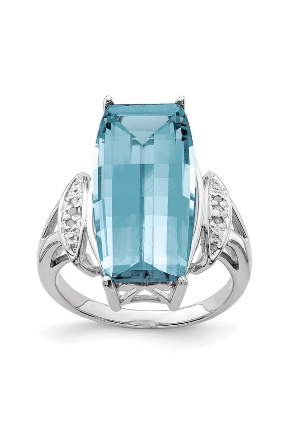 Sterling Silver Rhodium Sky Blue Topaz & Diamond Ring