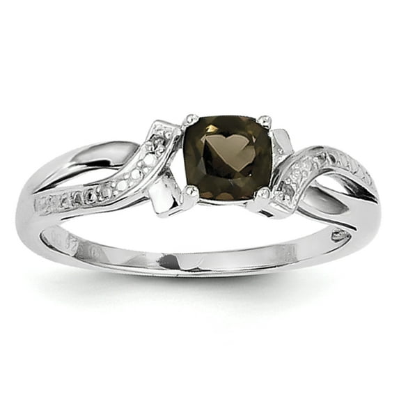 Sterling Silver Rhodium Smoky Quartz Diam. Ring (Size 7) Made In China qr4553sq-7