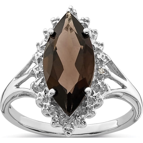 Sterling Silver Rhodium Smoky Quartz Diamond Ring (Size 7) Made In Thailand qdx670-7