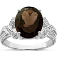 thumbnail image 1 of Sterling Silver Rhodium Smoky Quartz Diamond Ring (Size 7) Made In Thailand qdx694-7, 1 of 5