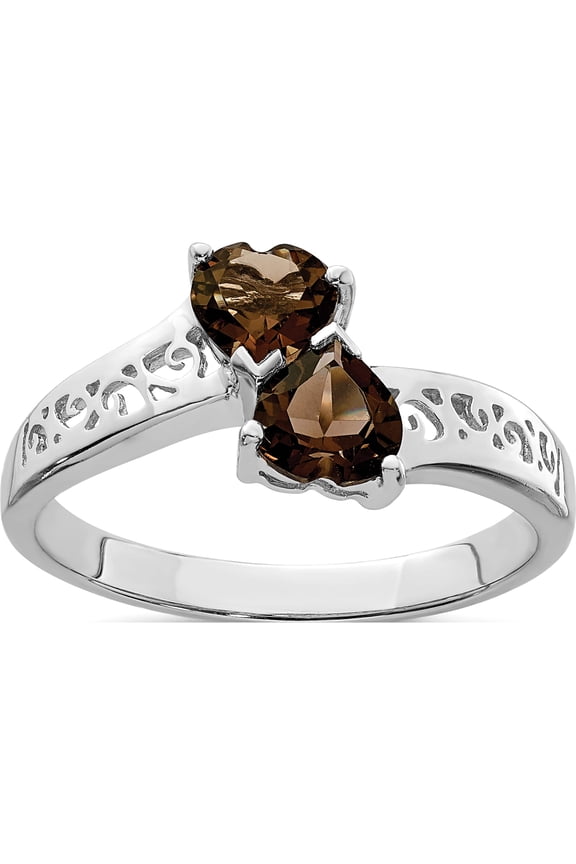 Sterling Silver Rhodium Smoky Quartz Heart Ring