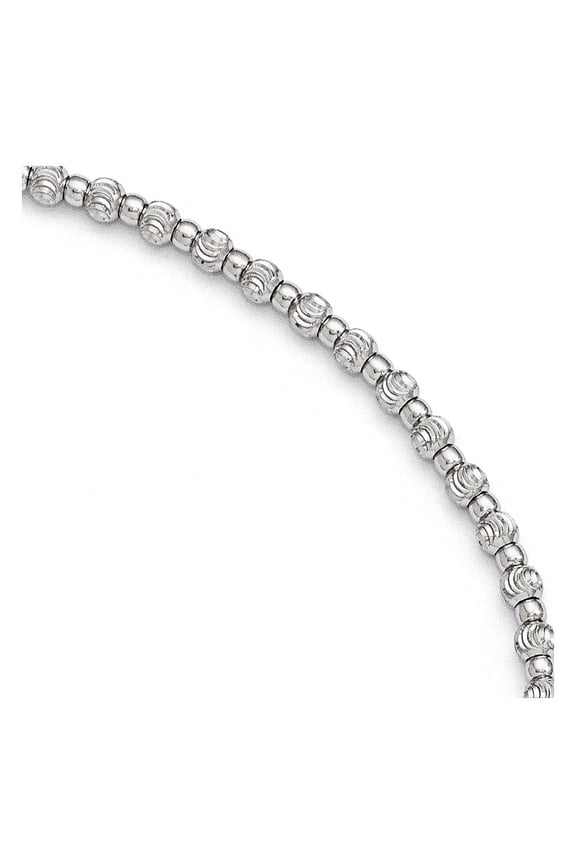Sterling Silver Rhodium Sparkle-Cut Beaded Anklet With 1inch Ext. - 9 Inch - Measures 3mm Wide