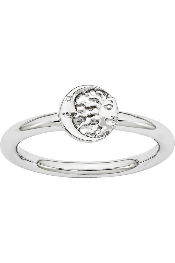Sterling Silver Rhodium Sun/Moon Ring
