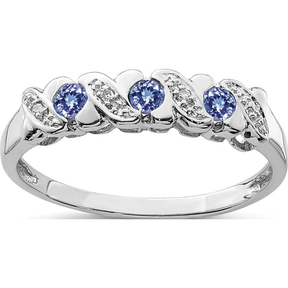 Sterling Silver Rhodium Tanzanite & Diamond Ring