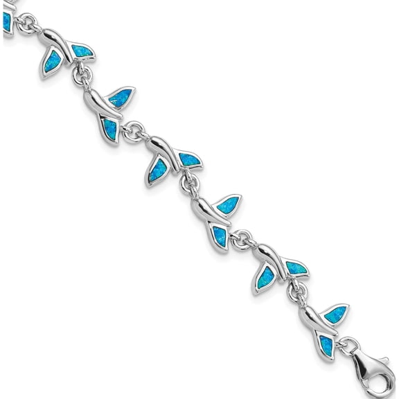 Sterling Silver Rhodium Whale Tail 7.75In Bracelet Made In China qg3988-7.75