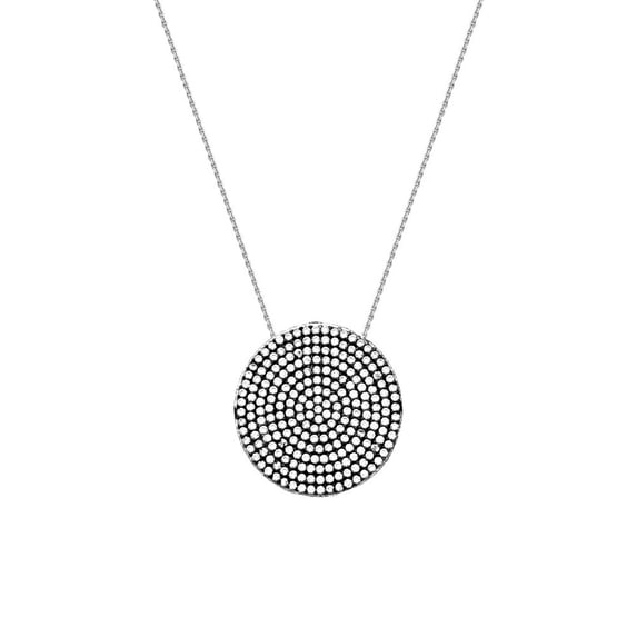 Sterling Silver Rhodium and Black Rhodium Plated Clear Cubic Zirconia Large Disk Necklace - 18 Inch