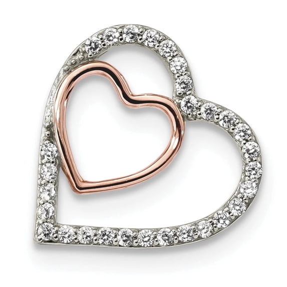 Sterling Silver Rhodium and Rose-tone w/CZ Heart Chain Slide QP4913