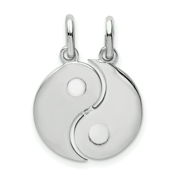 Sterling Silver Rhodium-plate Brush and Polished Yin Yang Break Apart Pendant