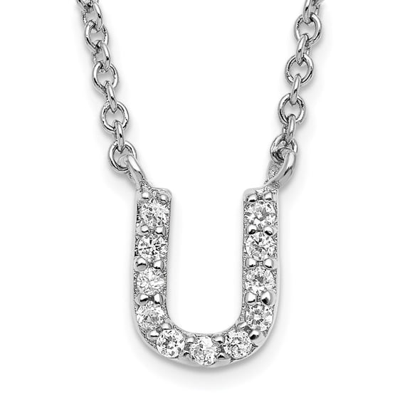 Finest Gold Sterling Silver Rhodium-plate CZ Initial U 18 in. Necklace