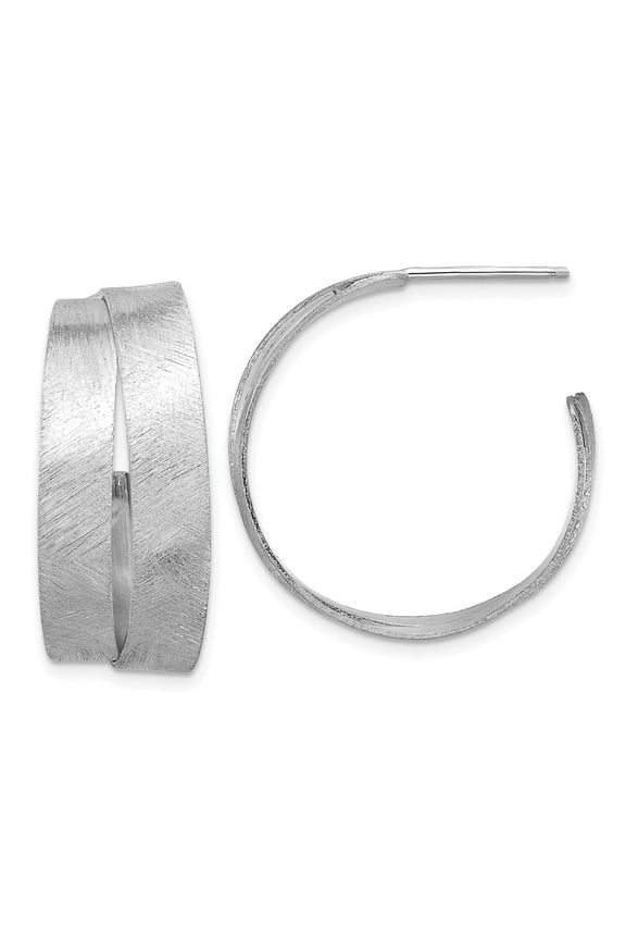 Sterling Silver Rhodium-plate Scratch Finish J-hoop Earrings
