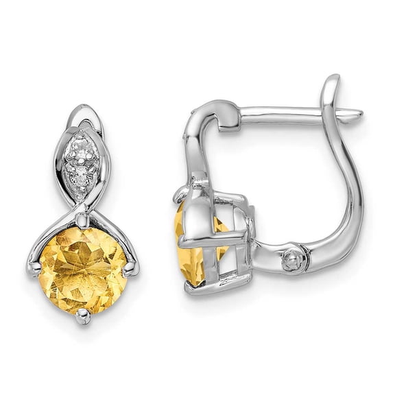 Finest Gold Sterling Silver Rhodium-Plated 1.48t.w. Citrine & White Topaz Hinged Earrings