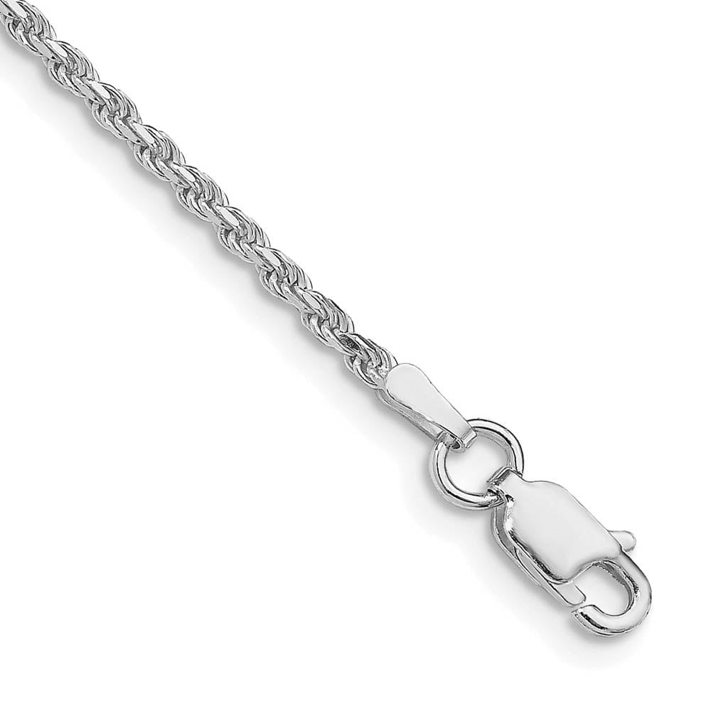 Finest Gold Sterling Silver Rhodium-Plated 1.85 mm Diamond-cut Rope Chain Anklet