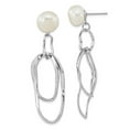 thumbnail image 1 of Sterling Silver Rhodium-plated 10-11mm White Baroque Freshwater Cultured Pearl Dangle Earrings, 1 of 3