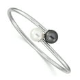 thumbnail image 1 of Sterling Silver Rhodium-plated 10-11mm White Black Imitation Shell Pearl Bangle Bracelet, 1 of 5