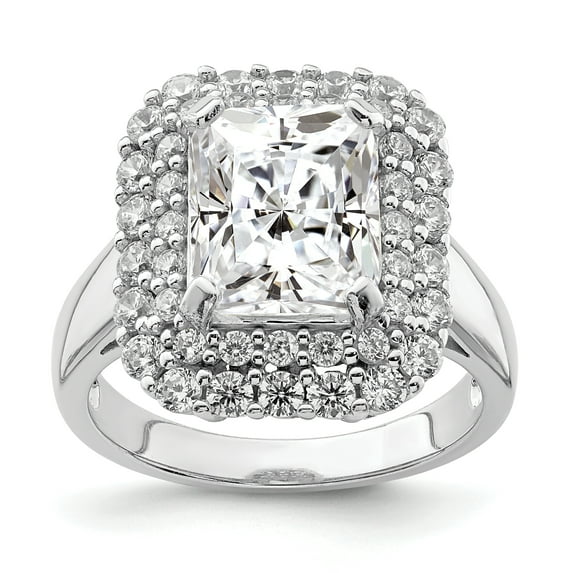 Sterling Silver Rhodium-plated 10x8 Cushion Cubic Zirconia Ring Size 7