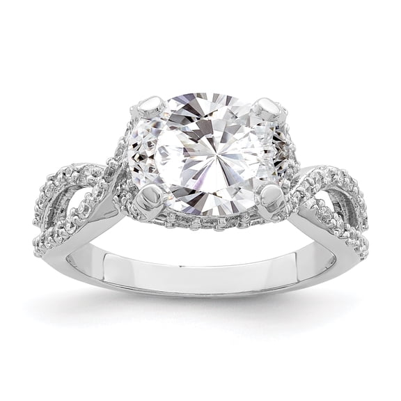 Sterling Silver Rhodium-plated 10x8 Oval Cubic Zirconia Ring Size 6