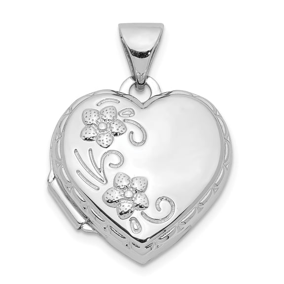 Lockets Sterling Silver Rhodium-plated 15mm Floral Heart Locket