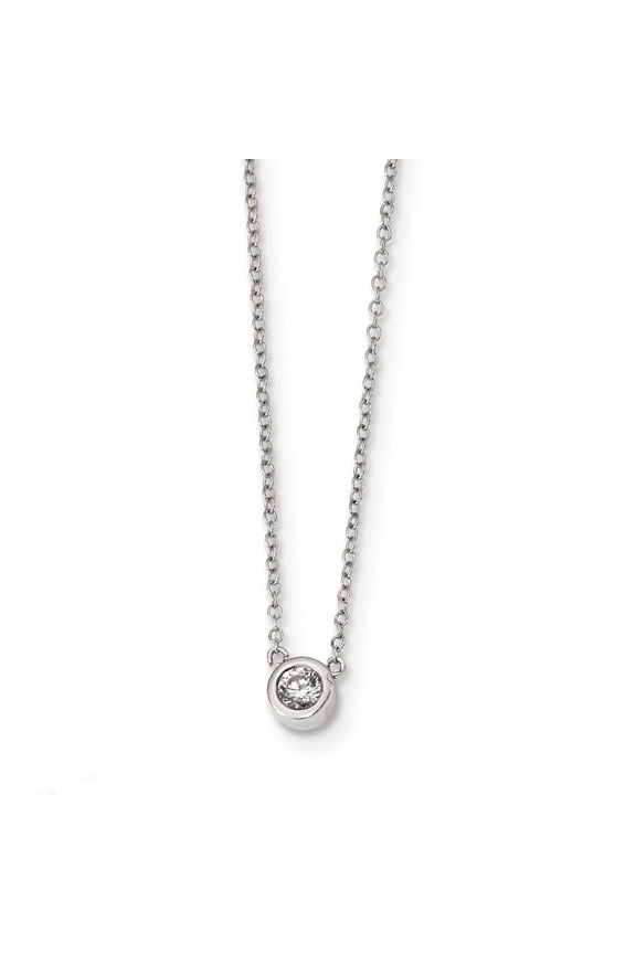 Sterling Silver Rhodium-plated 19in Bezel-set 5mm CZ Necklace QG4310