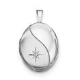 thumbnail image 1 of Lockets Sterling Silver Rhodium-plated 19mm Diamond Polished/Satin Star Oval Locket, 1 of 5