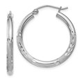 thumbnail image 1 of Sterling Silver Rhodium-plated 2.50mm Satin Diamond-cut Hoop Earrings, 1 of 3