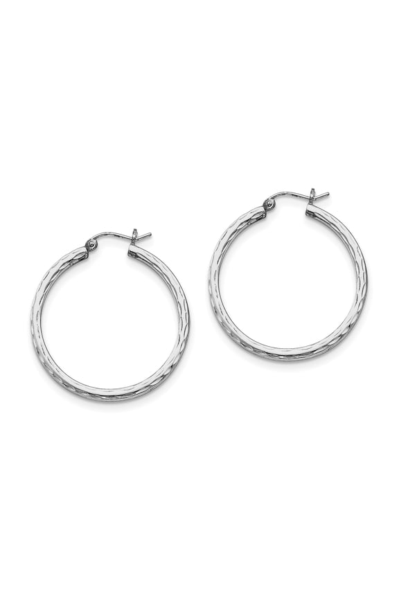 925 Sterling Silver Polished Hollow tube Hinged post 2.25mm Sparkle Cut Hoop Earrings Measures 37x34mm Wide 2.5mm Thick