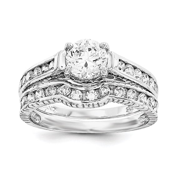 Sterling Silver Rhodium-plated 2-Piece CZ Size 7 Wedding Set Ring QR1328