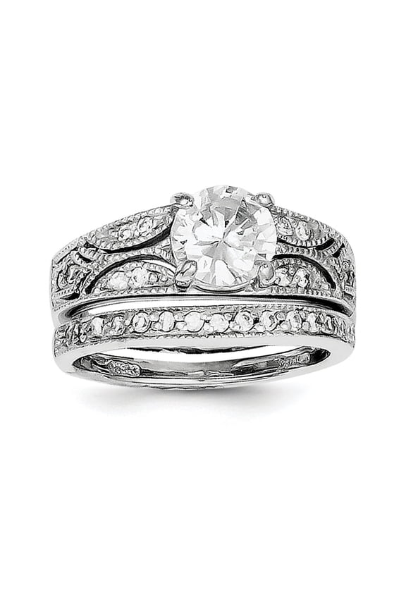 Sterling Silver 2-Piece CZ Wedding Ring Set