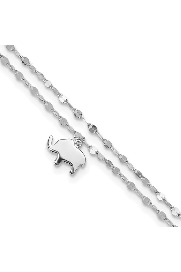 Sterling Silver Rhodium-plated 2-Strand Elephant 8.75in Plus 1in ext Anklet