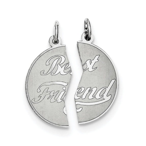925 Sterling Silver Solid Laser Etched Polished back 2 Piece Best Friend Disc Charm 21x10mm Wide Pendant Necklace for Wo