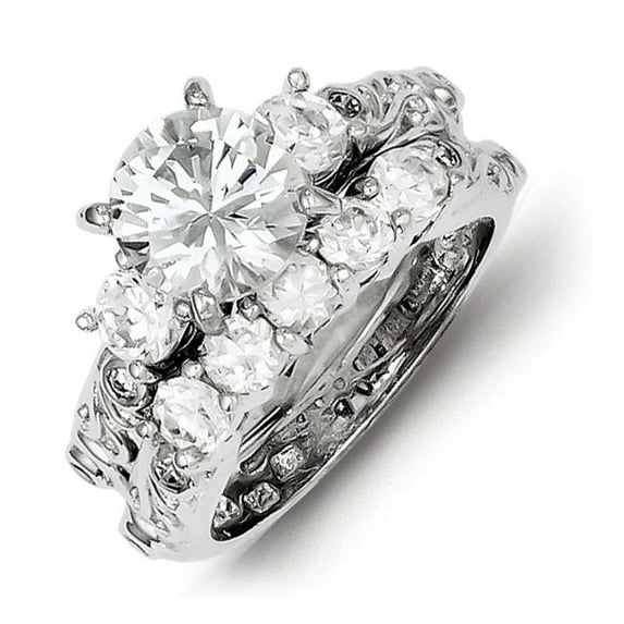 Sterling Silver Rhodium-plated 2-piece CZ Wedding Ring QR2090