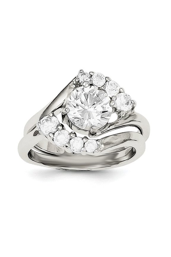 Sterling Silver Rhodium-plated 2-piece CZ Wedding Ring Set QR2091