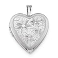 thumbnail image 1 of Sterling Silver Rhodium-plated 20mm Textured Daisies Heart Locket, 1 of 1