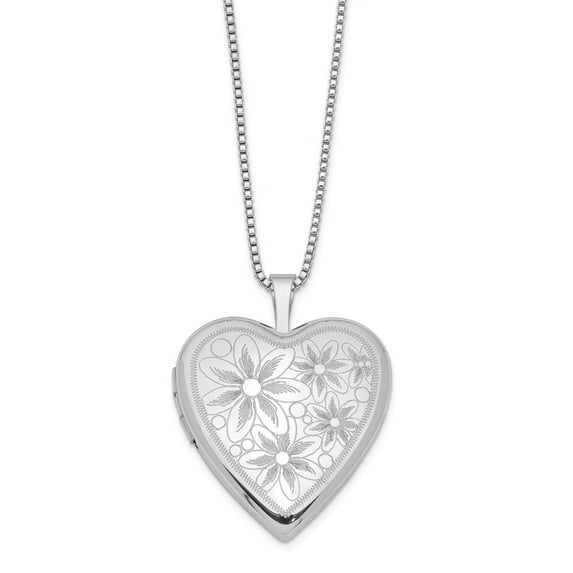 Sterling Silver Rhodium-plated 20mm with Daisies Heart Locket