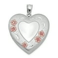 thumbnail image 1 of Sterling Silver Rhodium-plated 24mm Enameled Floral Border Heart Locket, 1 of 3
