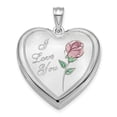thumbnail image 1 of Sterling Silver Rhodium-plated 24mm Enameled Rose Ash Holder Heart Locket QLS875, 1 of 4