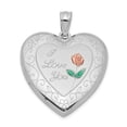 thumbnail image 1 of Lockets Sterling Silver Rhodium-plated 24mm Enameled Rose with Border Heart Locket, 1 of 5