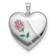 thumbnail image 1 of Sterling Silver Rhodium-plated 24mm Satin Enameled Sparkle-Cut Rose Locket, 1 of 2