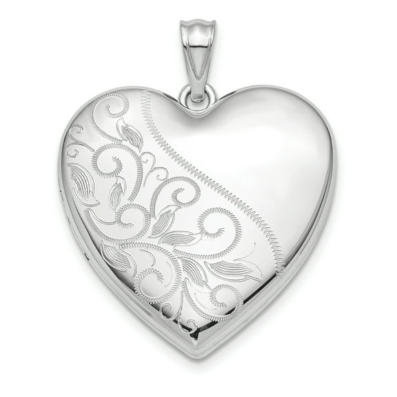 Sterling Silver Rhodium-plated 24mm Scrolled Ash Holder Heart Locket QLS868
