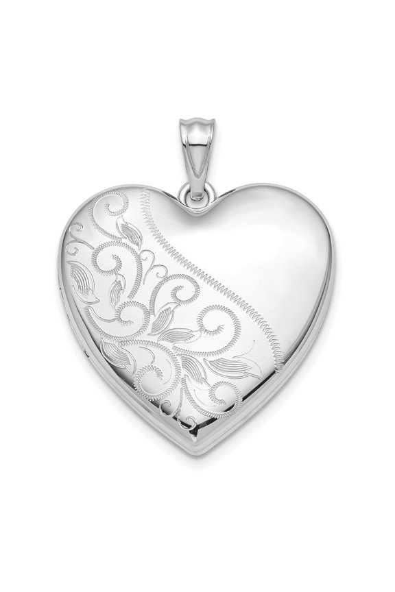 Sterling Silver Rhodium-plated 24mm Scrolled Ash Holder Heart Locket QLS868
