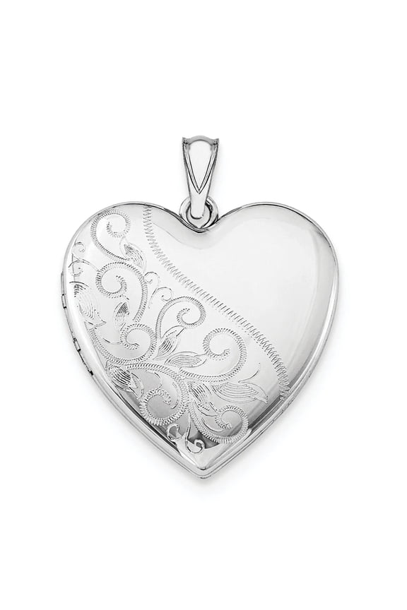 Lockets Sterling Silver Rhodium-plated 24mm Scrolled Heart Family Locket