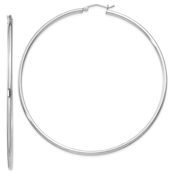 Sterling Silver Rhodium-plated 2mm Polished Hoop Earrings