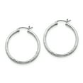 thumbnail image 1 of Sterling Silver Rhodium-plated 2mm Satin & Diamond Cut Hoop Earrings, 1 of 3