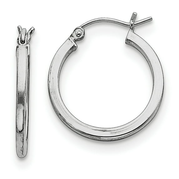 Sterling Silver Rhodium-plated 2mm Square Tube Hoop Earrings